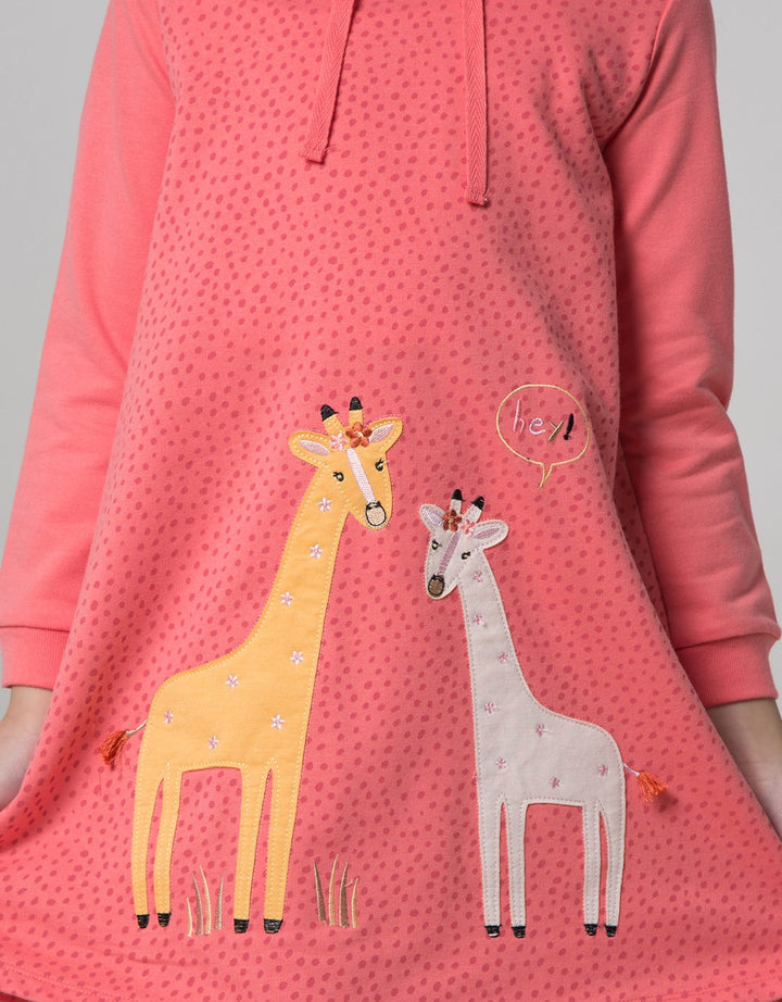 Little M Long Sleeve Midi Dress Hoodie Full Print Jerapah