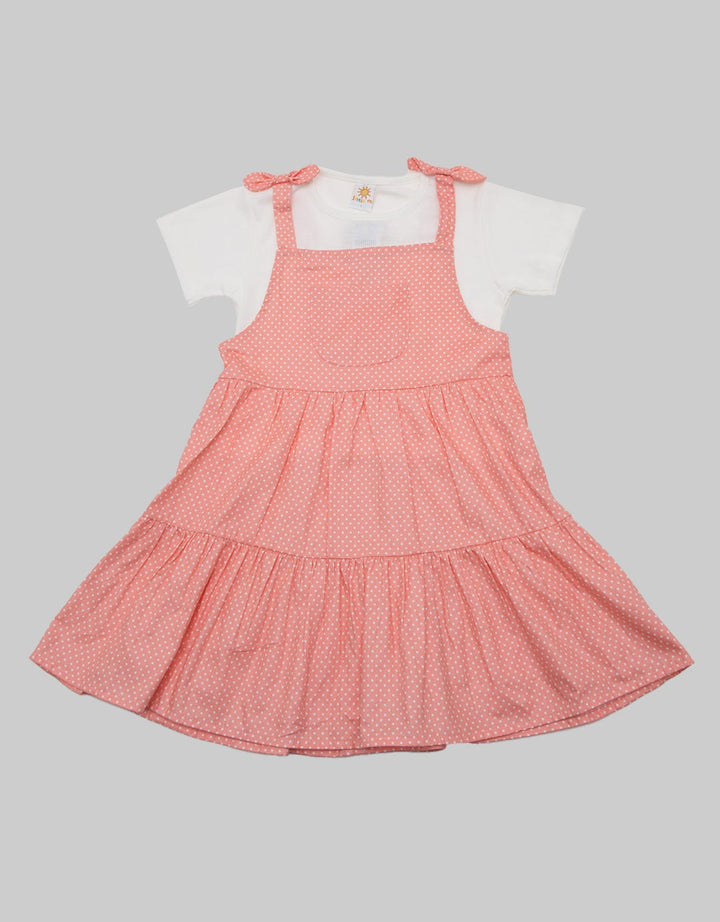 Little M Short Sleeve Midi Dress Overall Woven Polka Dot