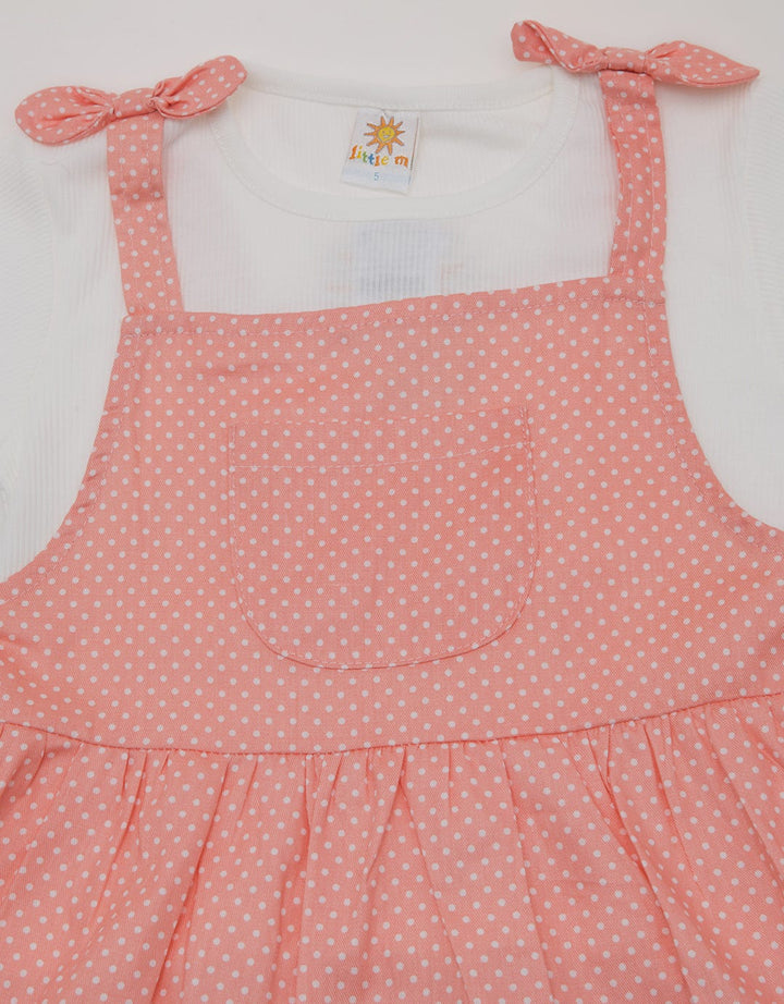 Little M Short Sleeve Midi Dress Overall Woven Polka Dot