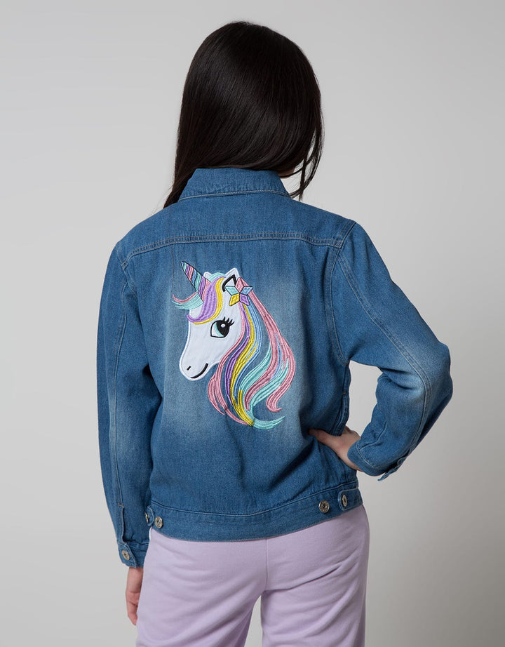 Aero Denim Jacket Unicorn Embroidery Color