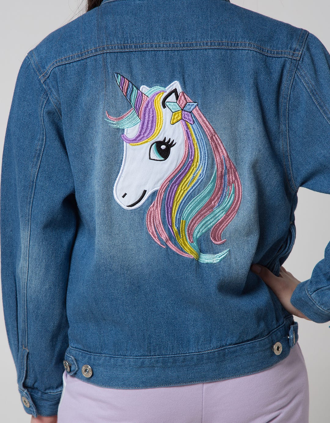 Aero Denim Jacket Unicorn Embroidery Color