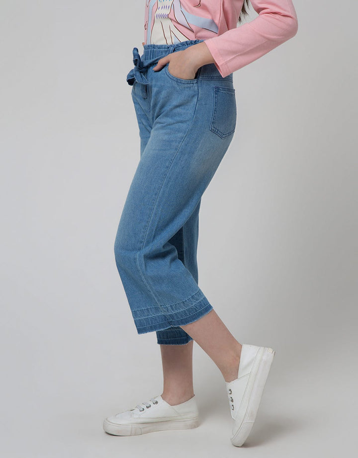 Aero Denim Long Pants Culotte Waist Paperbag