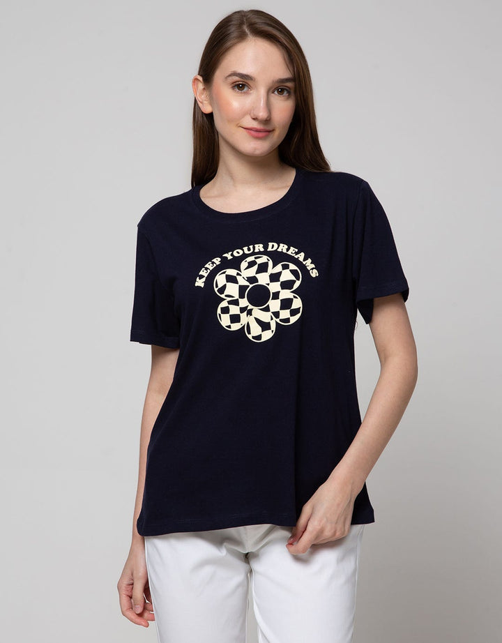 Nevada Keep Smiling Print Kaos Wanita