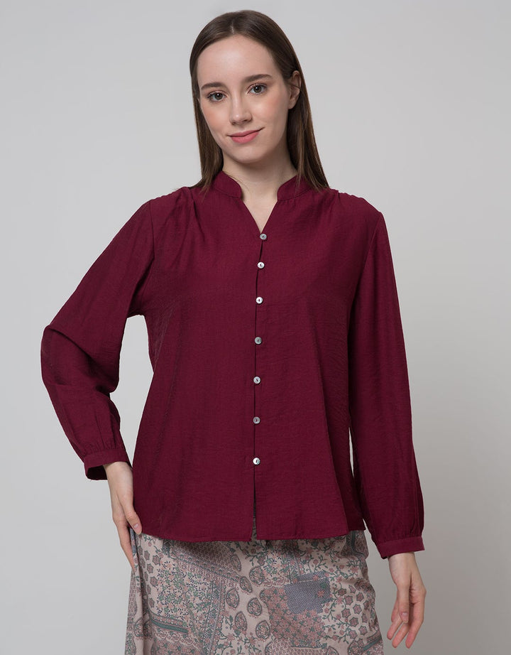 St. Yves Long Sleeve Blouse Puff Blouse With Mop Button
