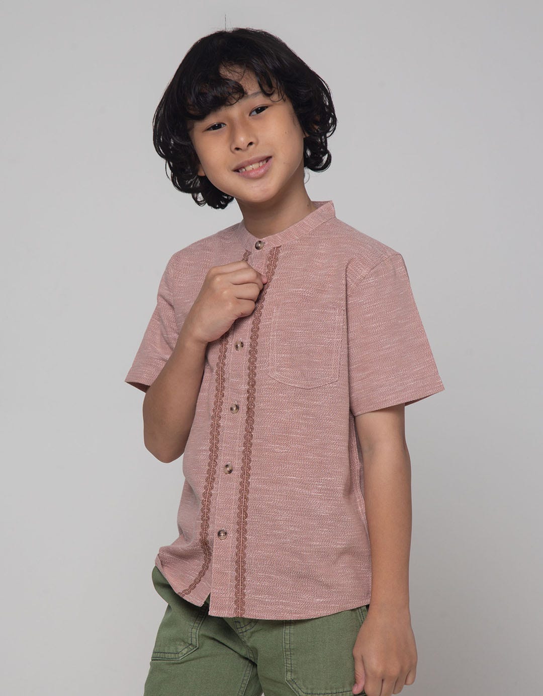Little M Short Sleeve Shirt Seasonal Cairo Linen Pattern