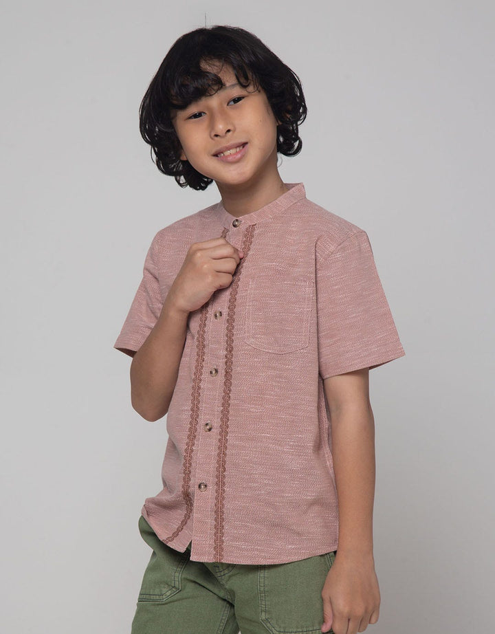 Little M Short Sleeve Shirt Seasonal Cairo Linen Pattern