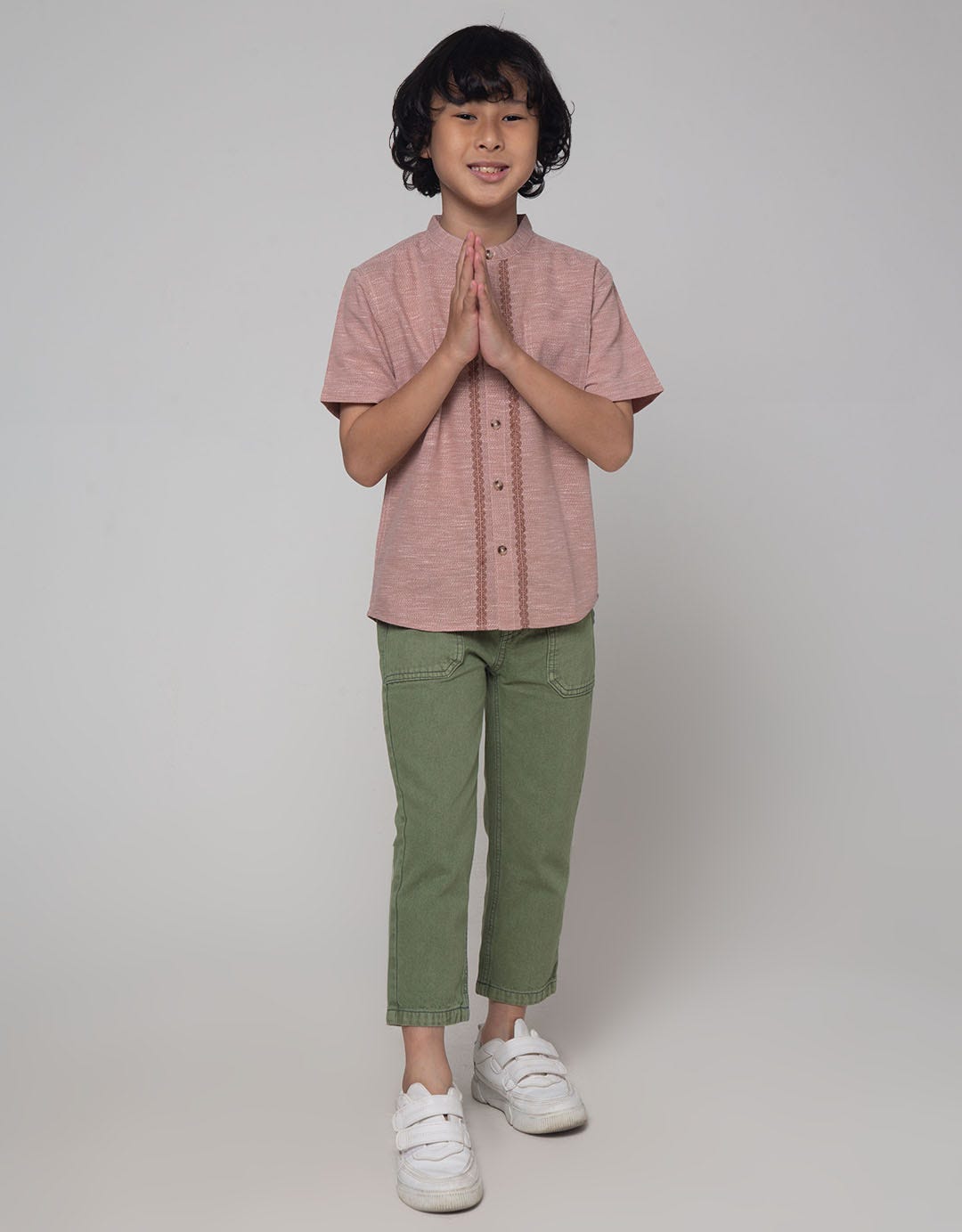 Little M Short Sleeve Shirt Seasonal Cairo Linen Pattern