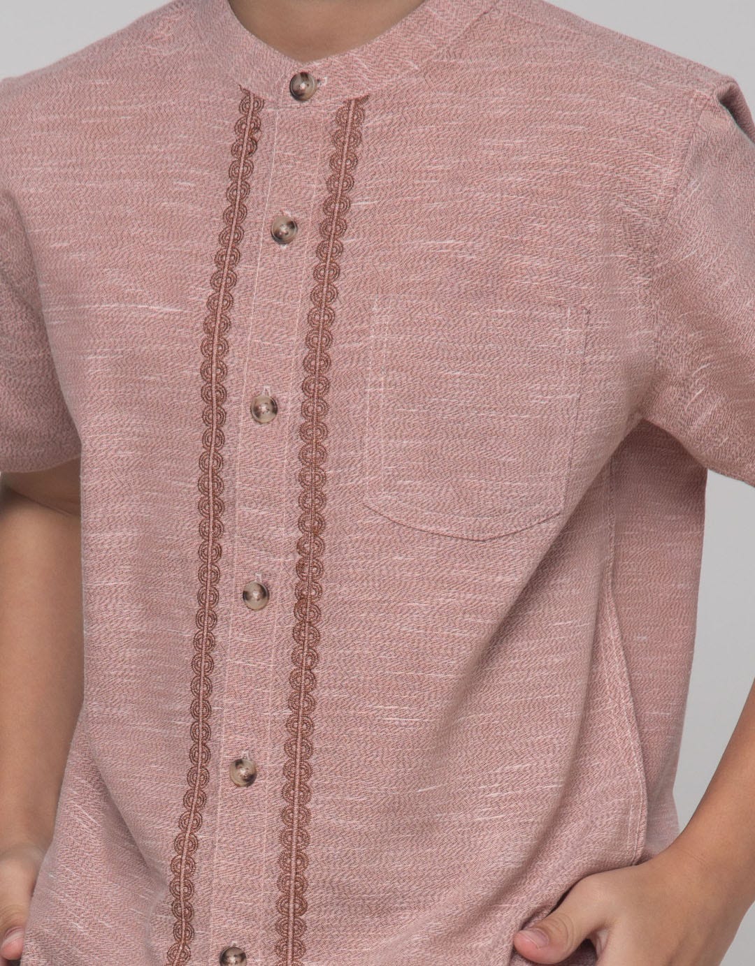 Little M Short Sleeve Shirt Seasonal Cairo Linen Pattern