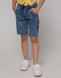 Little M Short Denim Print Shark Piping Samping