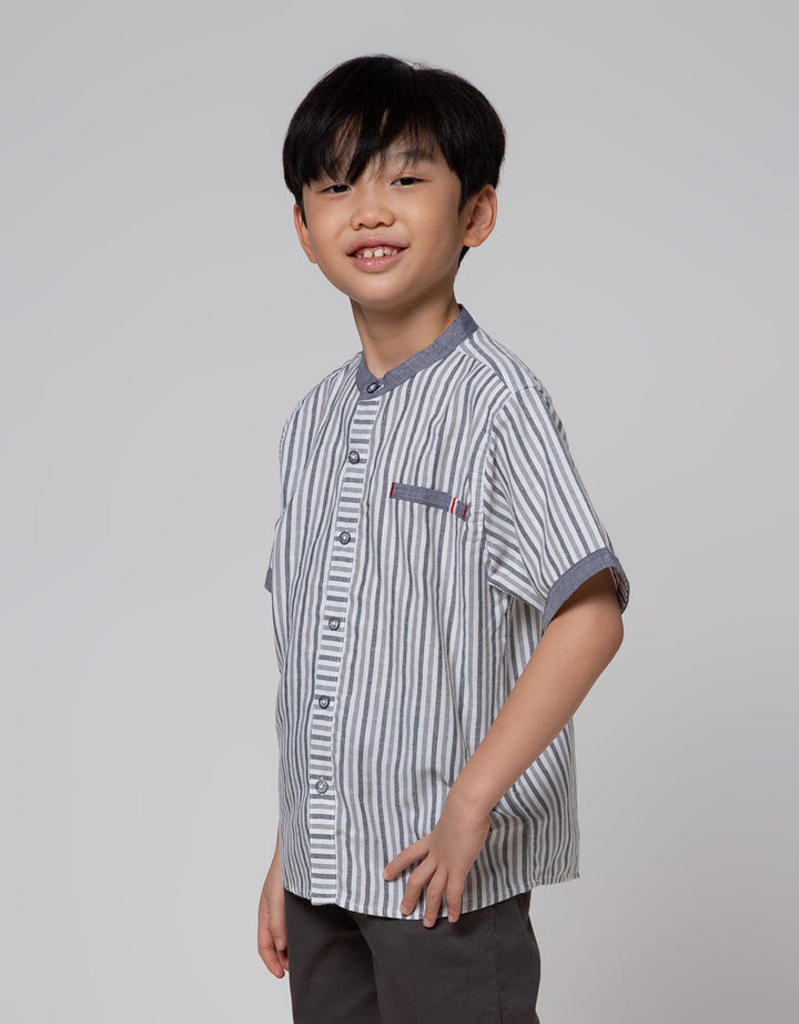Little M Top Bottom Set Shirt Stripe + Crop Woven (Rib)