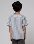 Little M Top Bottom Set Kemeja Stripe + Crop Woven (Rib)