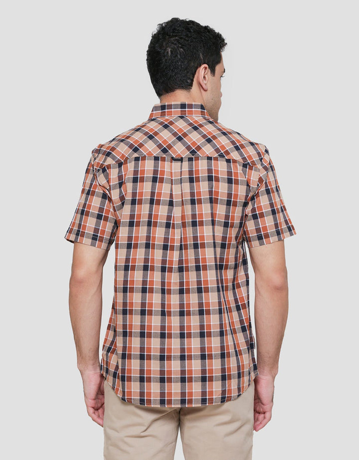 Cardinal Casual Plaid Motif Kemeja Lengan Pendek Pria