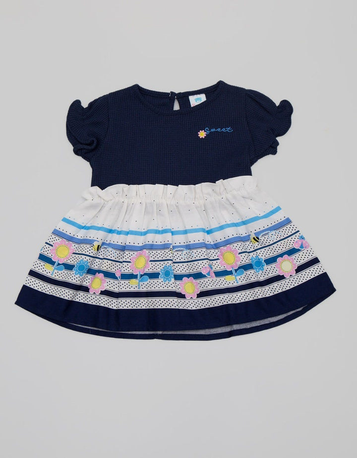 Pipiniko Short Sleeve Midi Dress Knit Combi Woven Sweet Bee