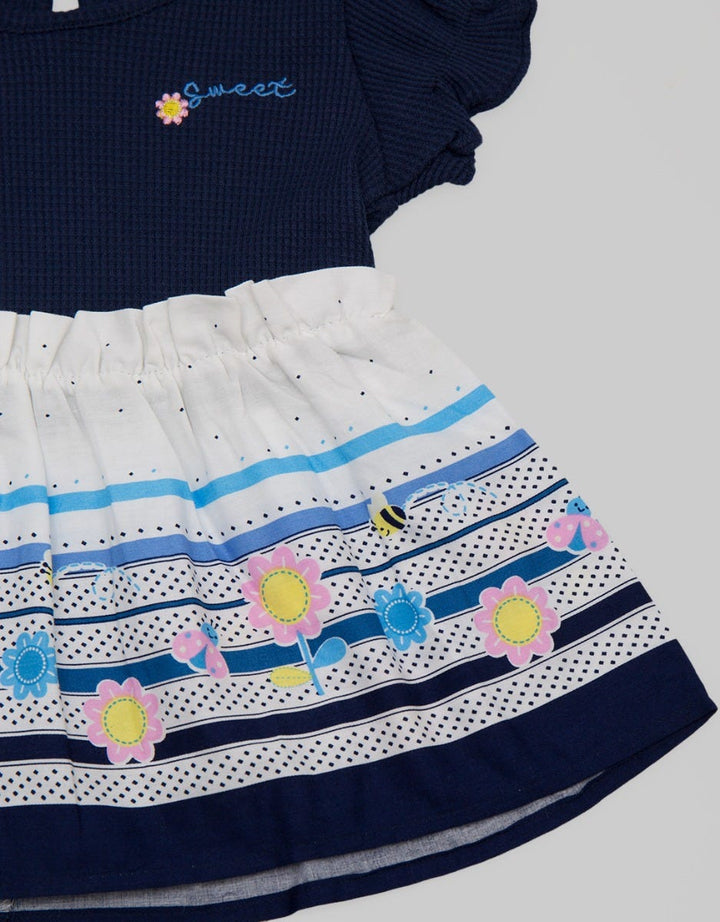 Pipiniko Short Sleeve Midi Dress Knit Combi Woven Sweet Bee
