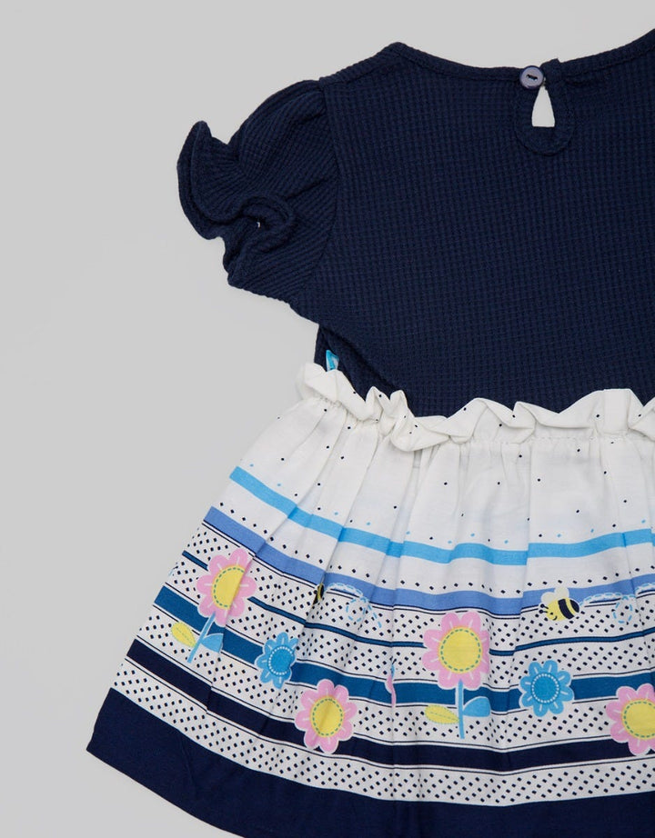 Pipiniko Short Sleeve Midi Dress Knit Combi Woven Sweet Bee