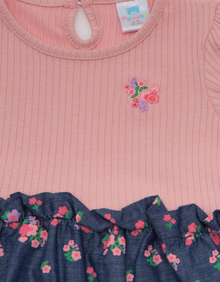 Pipiniko Chambray Flower Dress Anak Perempuan