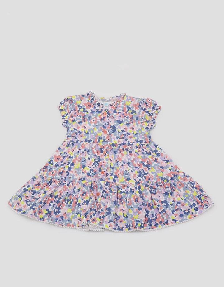 Pipiniko Short Sleeve Midi Dress Twill Print Tier
