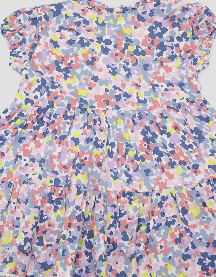 Pipiniko Short Sleeve Midi Dress Twill Print Tier