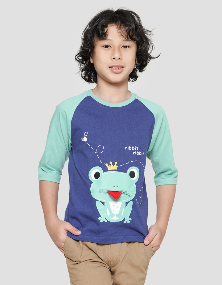Little M Boys 3/4 Raglan T-shirt Frog Tongue Print Zipper