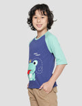 Little M Boys 3/4 Raglan T-shirt Frog Tongue Print Zipper