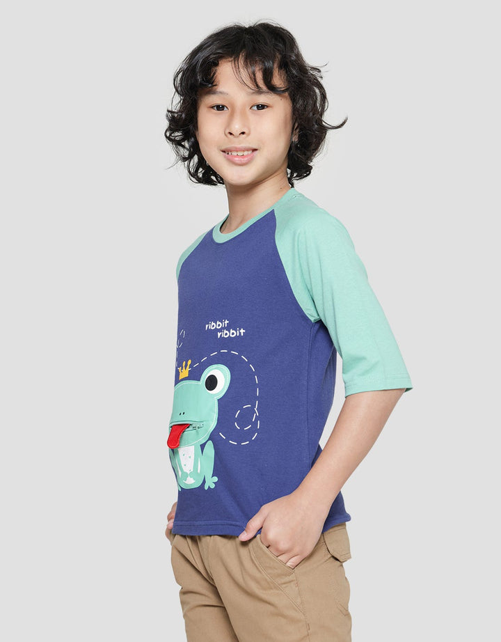 Little M Boys 3/4 Raglan T-shirt Frog Tongue Print Zipper