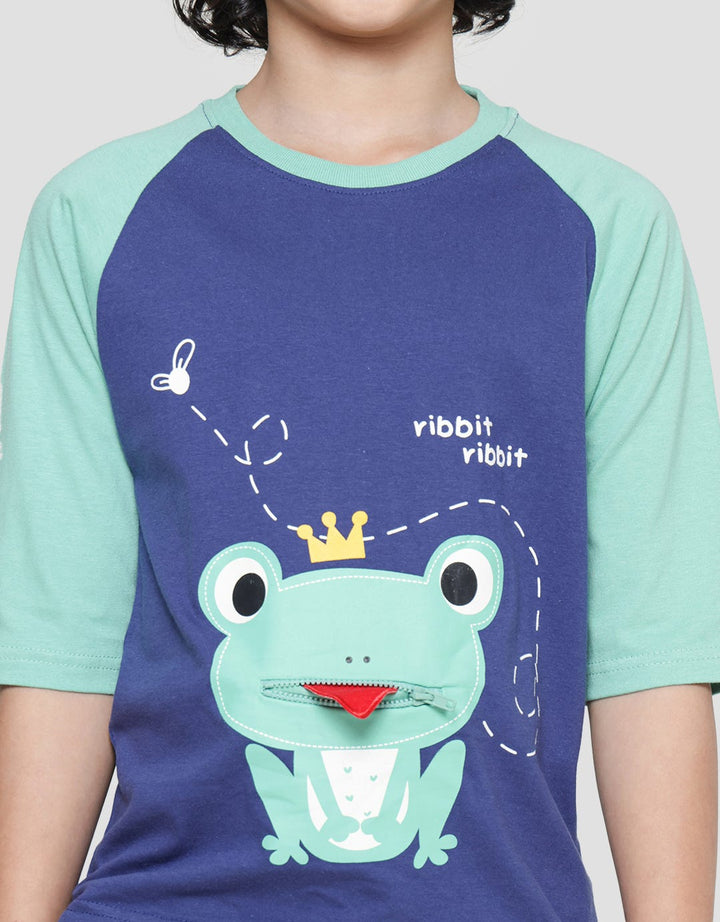 Little M Boys 3/4 Raglan T-shirt Frog Tongue Print Zipper