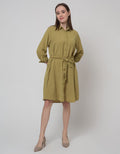 Connexion Long Sleeve Midi Dress Collar With Belt