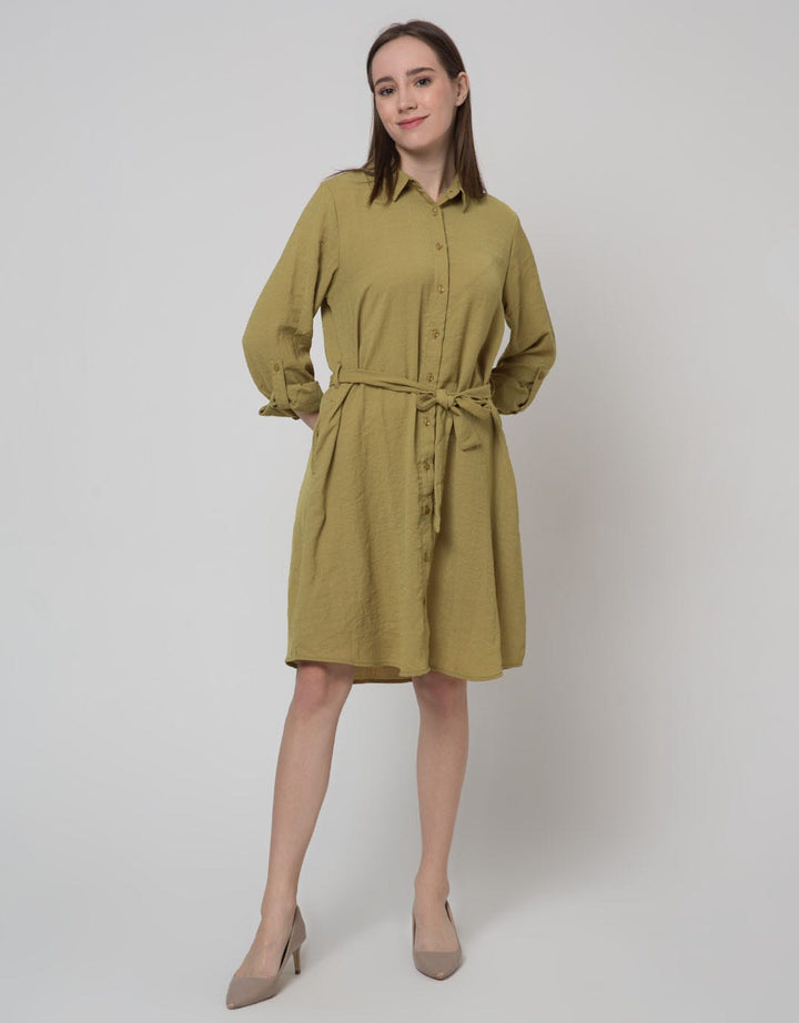 Connexion Long Sleeve Midi Dress Collar With Belt