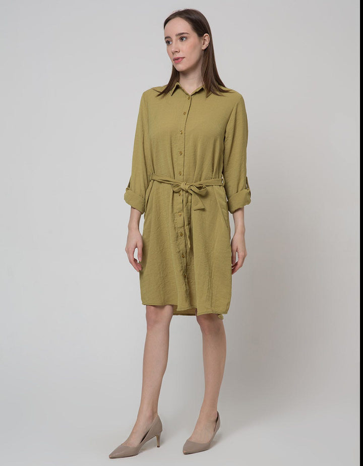 Connexion Long Sleeve Midi Dress Collar With Belt