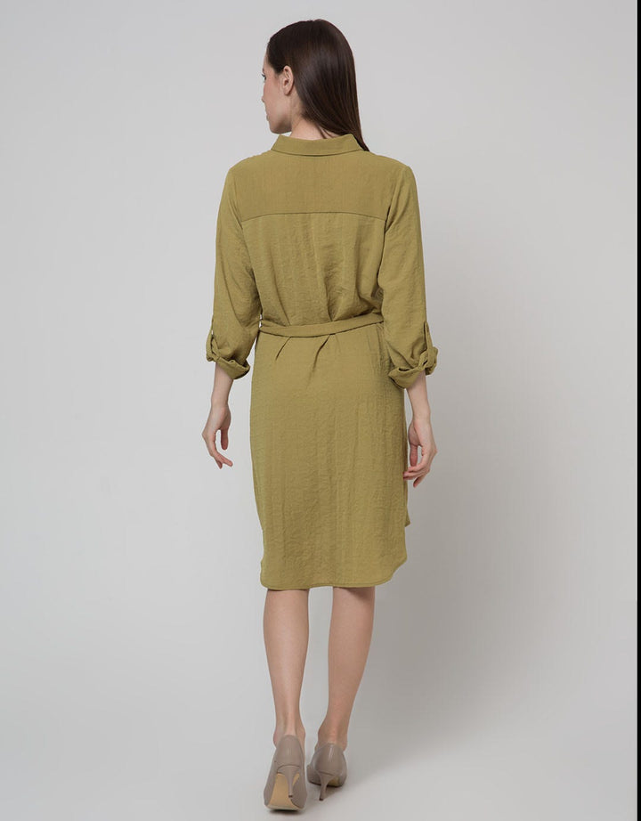 Connexion Long Sleeve Midi Dress Collar With Belt