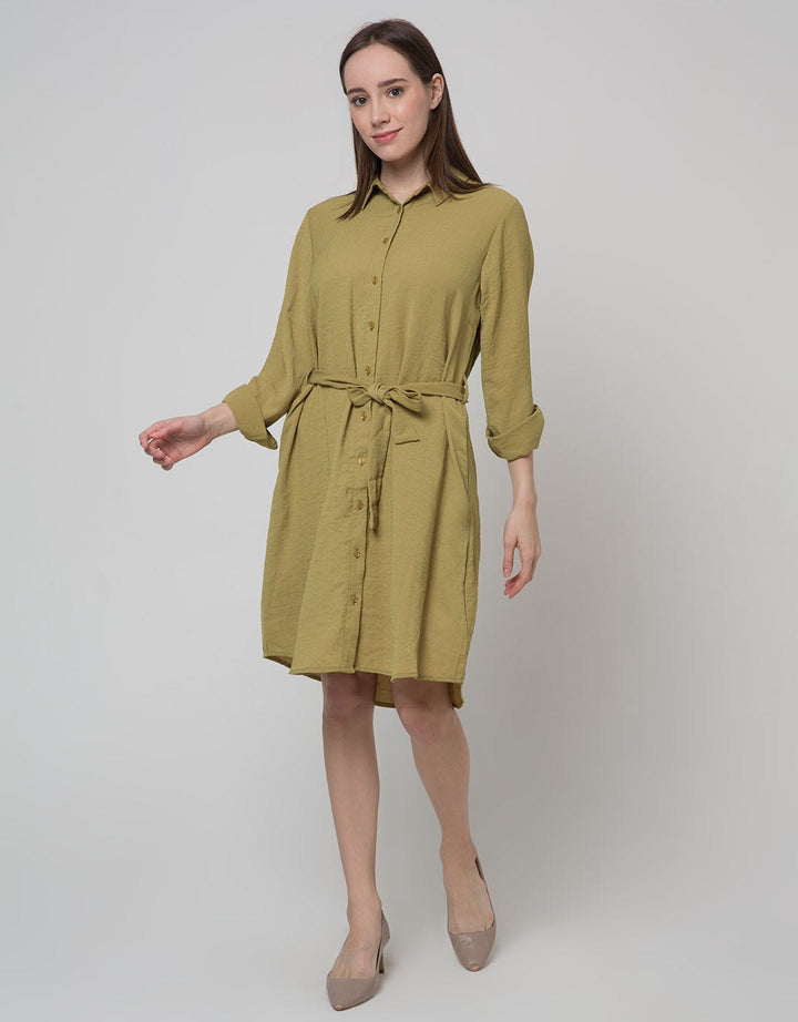 Connexion Long Sleeve Midi Dress Collar With Belt