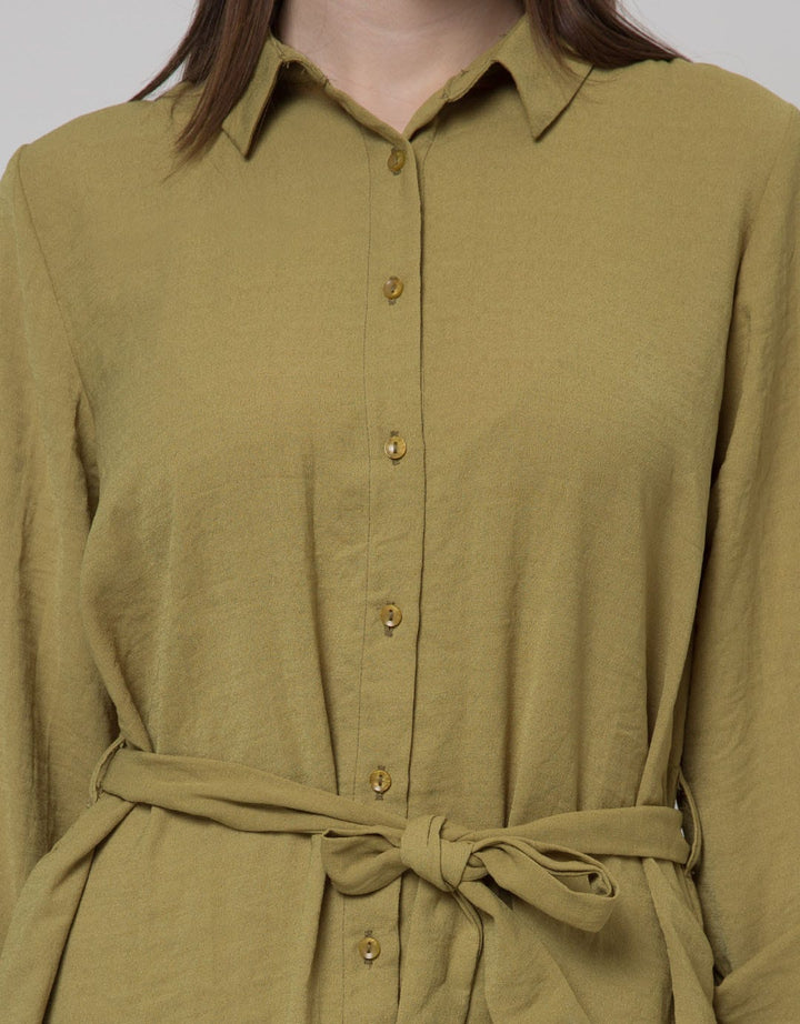 Connexion Long Sleeve Midi Dress Collar With Belt