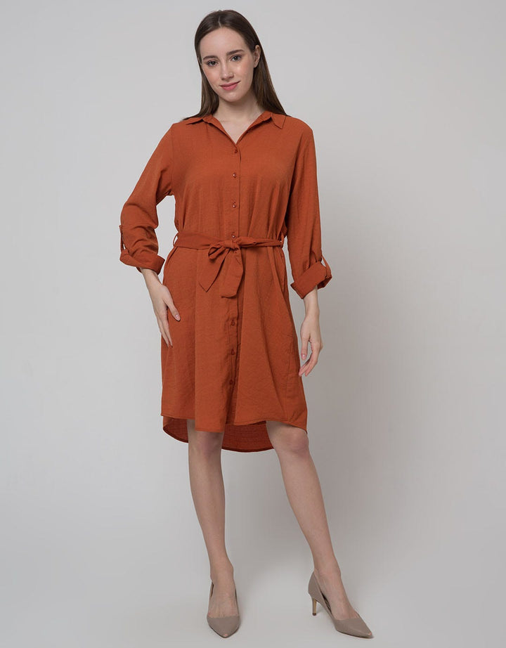 Connexion Long Sleeve Midi Dress Collar With Belt