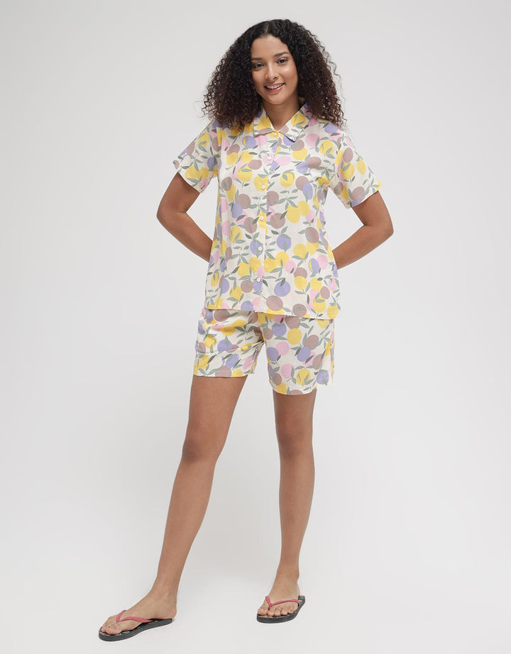 Nevada Short Sleeve Pyjama Shorts Yellow