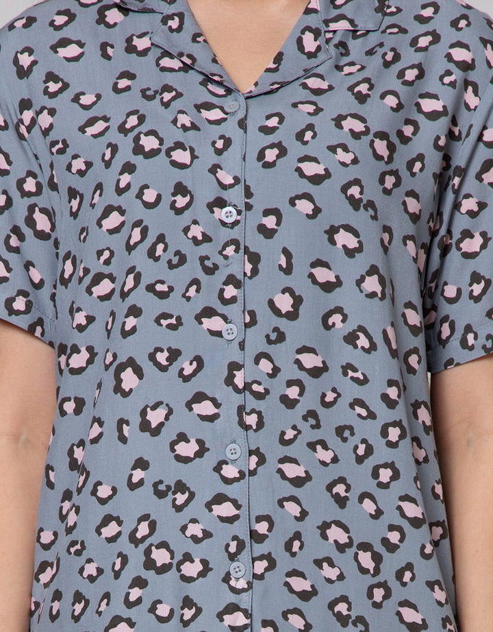 Nevada Short Sleeve Pyjama Pants Leopard Calm