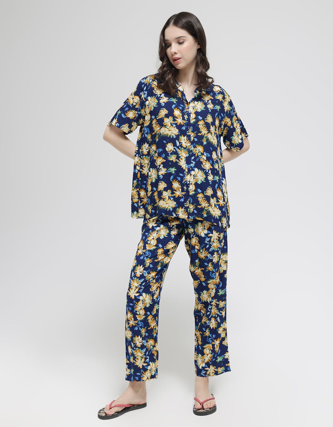 St. Yves Short Sleeve Pajama Pants Kanna Flower