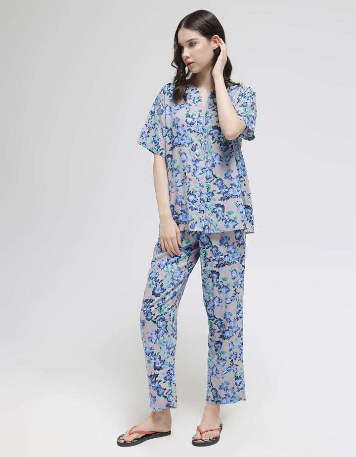 St. Yves Short Sleeve Pajama Pants Kanna Flower