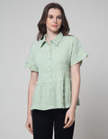 Connexion Short Sleeve Blouse Poly Rayon Check Ruffle Top