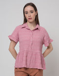 Connexion Short Sleeve Blouse Poly Rayon Check Ruffle Top
