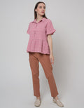 Connexion Short Sleeve Blouse Poly Rayon Check Ruffle Top