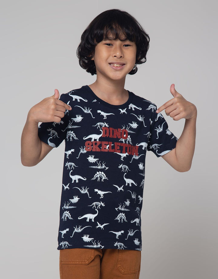 Little M Dino Skeleton Kaos Anak Laki-laki