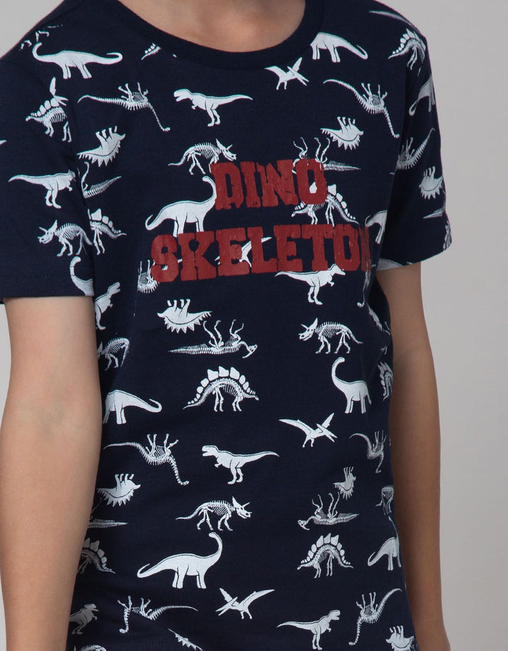 Little M Dino Skeleton Kaos Anak Laki-laki