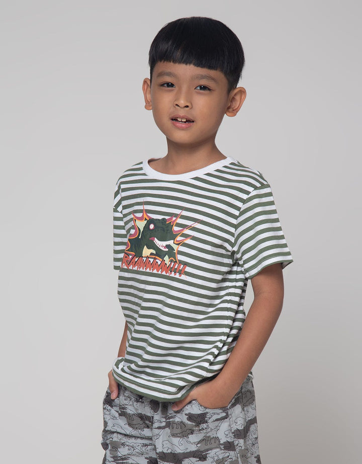 Little M Stripe Rawr Kaos Anak Laki-laki
