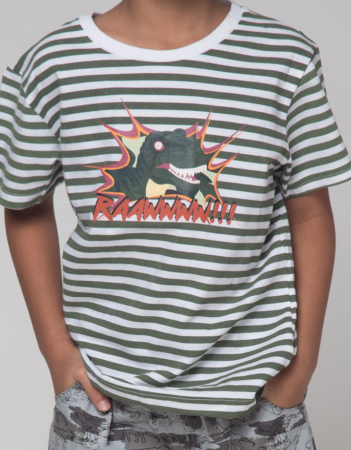 Little M Stripe Rawr Kaos Anak Laki-laki