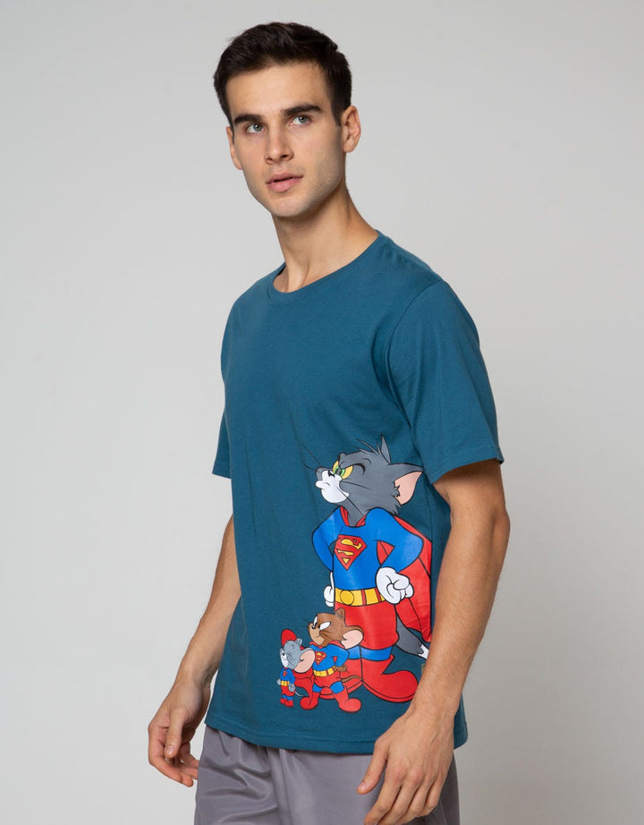 T Zone Short Sleeve T-Shirt Mash Up Wb 100Th Anniv - 4 Tom And Jerry - Superman Half