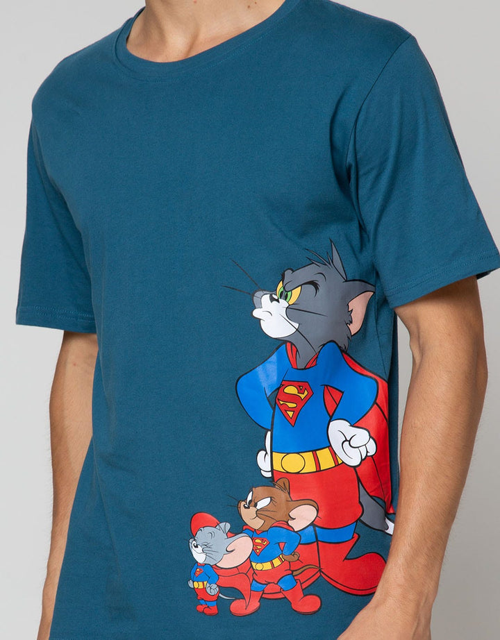 T Zone Short Sleeve T-Shirt Mash Up Wb 100Th Anniv - 4 Tom And Jerry - Superman Half