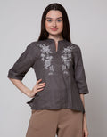 St. Yves Long Sleeve Blouse Poly Linen With Embroidery