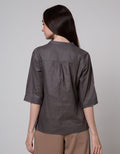 St. Yves Long Sleeve Blouse Poly Linen With Embroidery