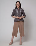 St. Yves Long Sleeve Blouse Poly Linen With Embroidery