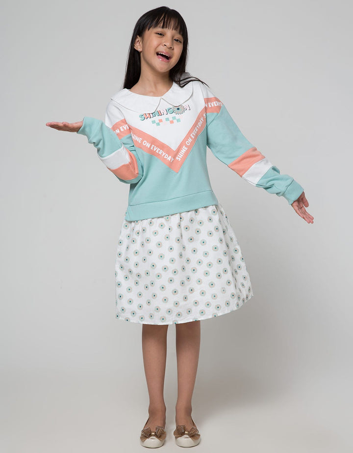 Nevada Long Sleeve Midi Dress Kombinasi Rok Woven Fullprint Flower
